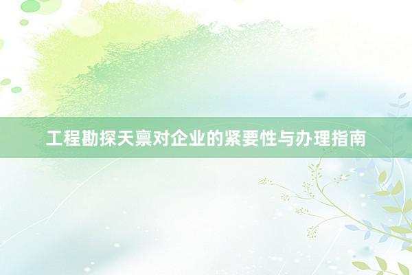 工程勘探天禀对企业的紧要性与办理指南